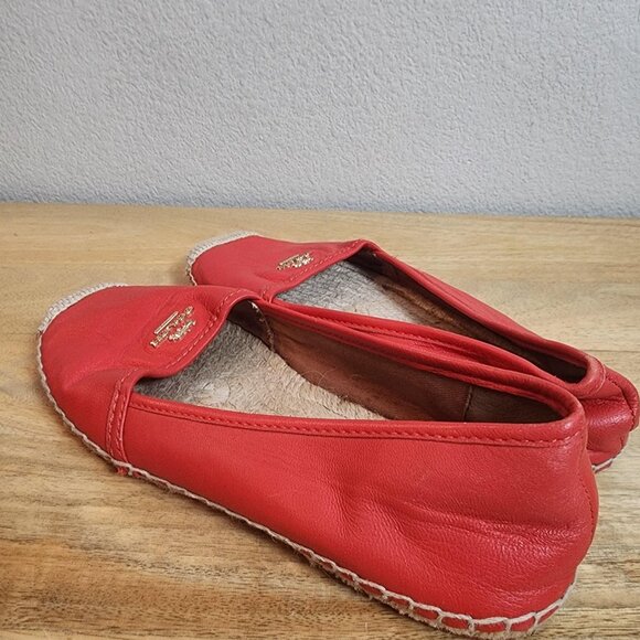 Coach Shoes Womens Size 7.5 Red Leather Espadrille Flats Logo Casual - Picture 4 of 12